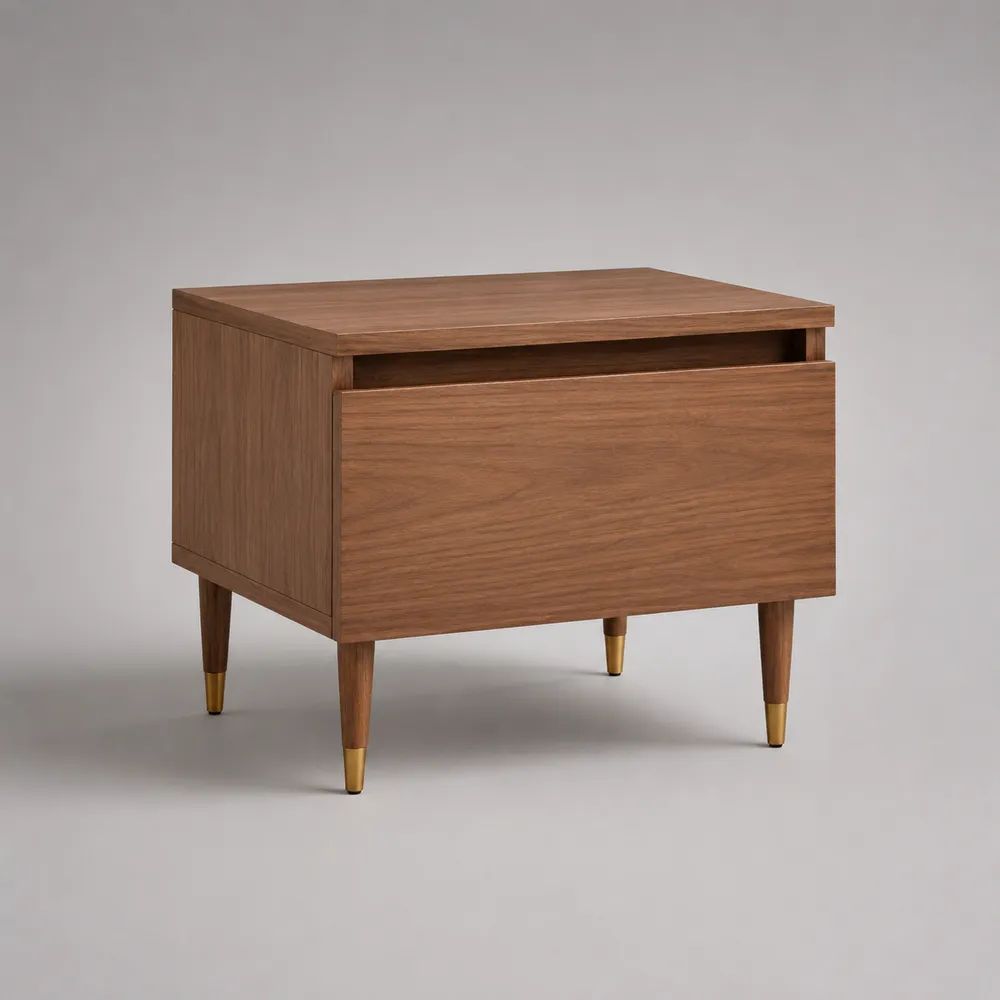 Tavolino da salotto rettangolare in legno con cassetto, marrone noce e ottone, 60 x 40 x 60 cm