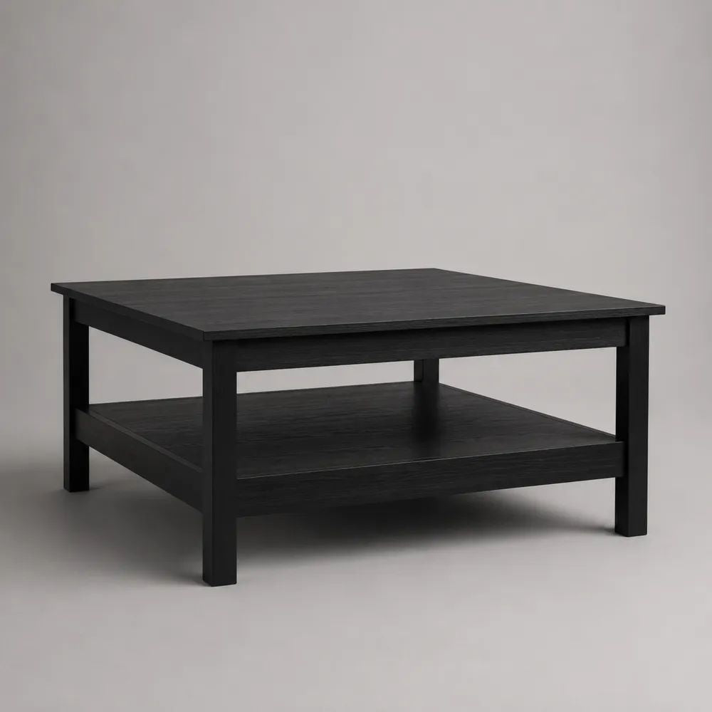 Tavolino da salotto quadrato nero in truciolare melaminico e pino massello, 80 x 80 x 45 cm