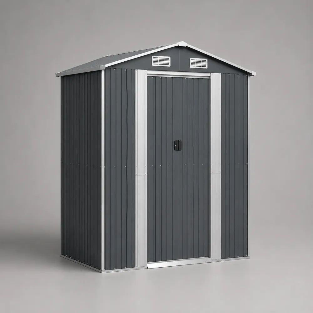 Casetta da giardino da esterno in acciaio zincato 171 x 99 x 190 cm grigio antracite e bianco con doppia porta scorrevole