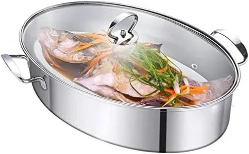 Pentola e padella, vapore, acciaio inox, utensile da cucina, pentola ovale da 8 qt con griglia per cuocere a vapore pesce e zuppa bollente