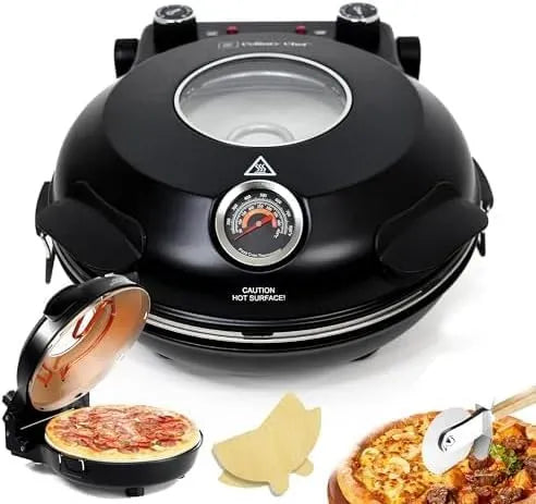 Forno elettrico per pizza, 1200 W, 50 a 420 °C, portatile, rivestimento antiaderente, 2 zone di temperatura, Pizzaiolo Elettrico