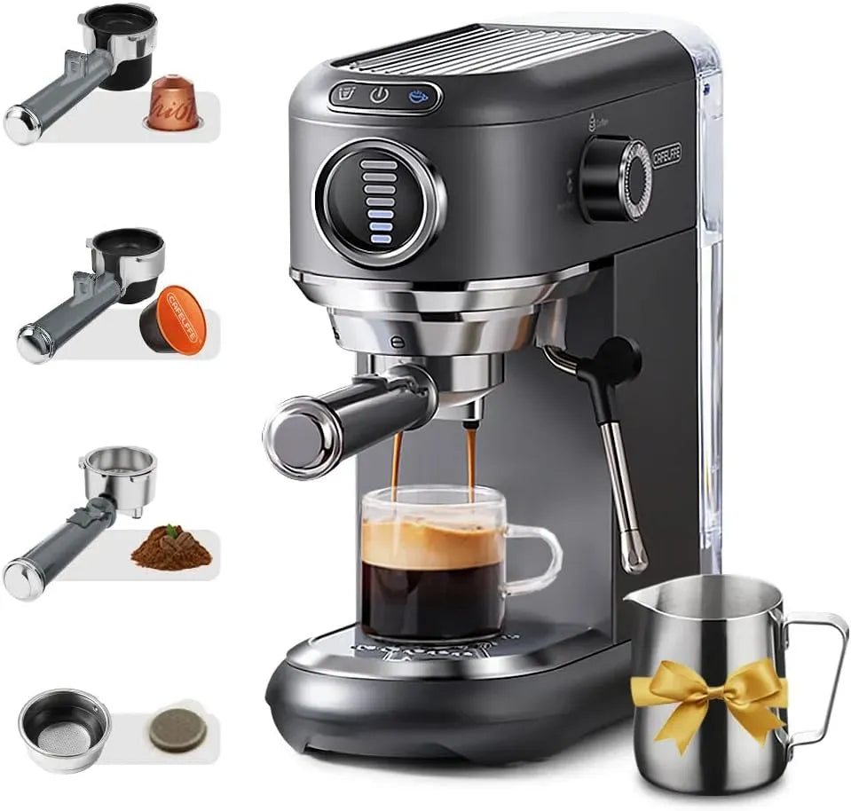 Montalatte, cappuccinatore, CAFELFFE, 7 livelli di selezione del quantitativo di caffè, cuscinetti ESE e fondi per caffè, per capsule Nes* e DG*