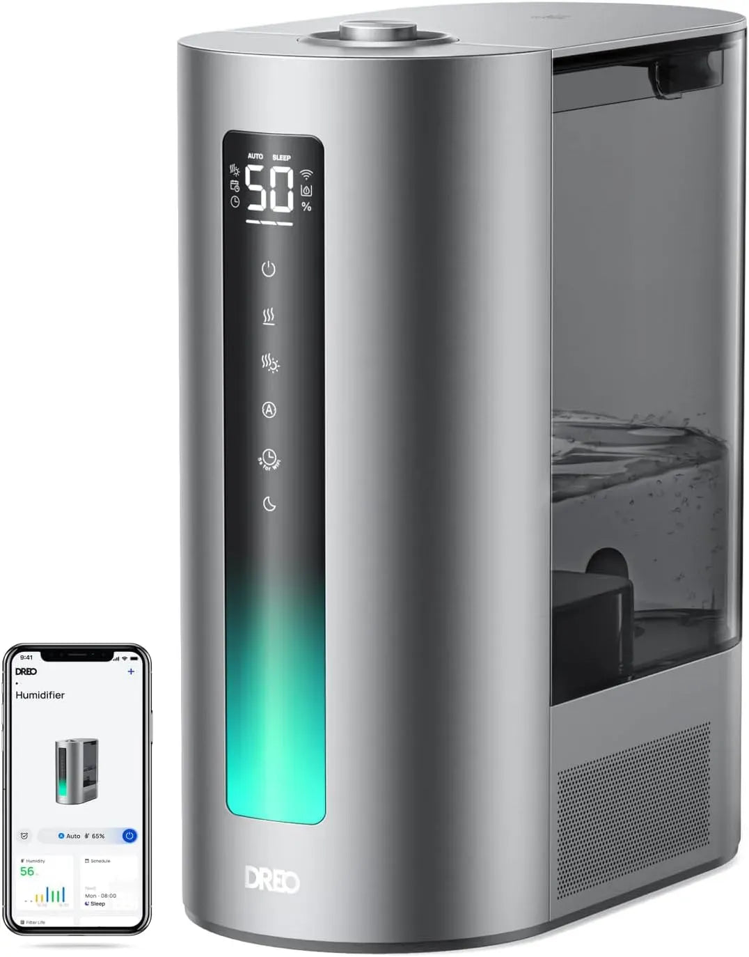 Google HM713S umidificatore, 6 L, timer, Google Assistant, Alexa e Siri, per camera da letto
