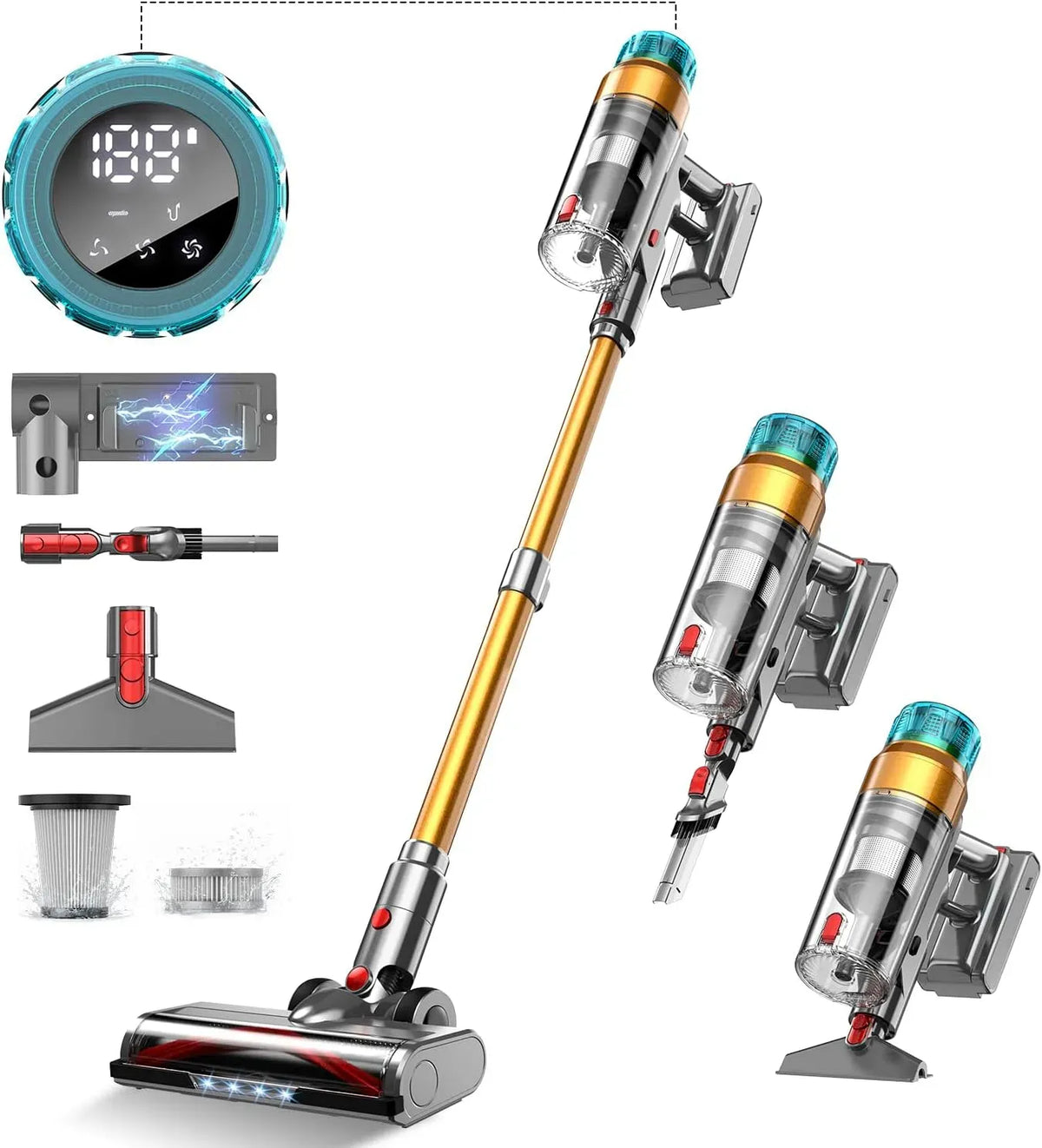 Aspirapolvere 75Mins, 600 W, OLED, aspiratore elettrico domestico, 60Kpa&600W Aspirapolvere Senza Fili