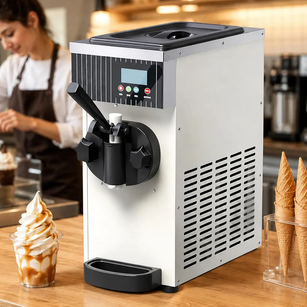 4-5L/H Macchina per Gelato, macchina per gelato e sorbetto, 450 W, display LCD, professionale, bianco, per Gelato Soft da Banco 450W