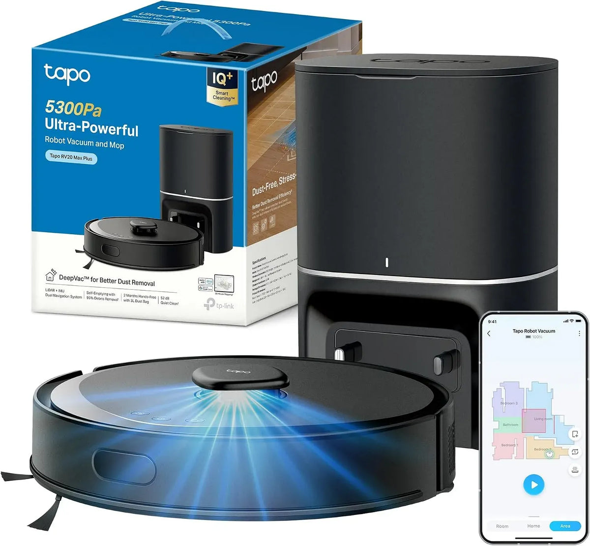Google RV30 Robot aspirapolvere, 3 L, app, Google Assistant, Alexa e Siri, Svuotamento Automatico Polvere 3L, Doppia Navigazione LiDAR +IMU