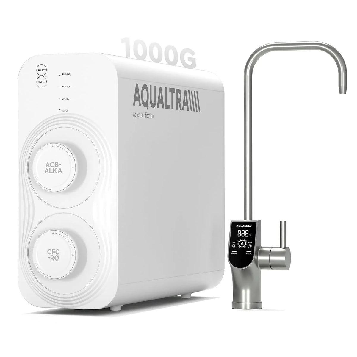 Lavello da cucina, AQUALTRA USF-AR-1000 NSF/ANSI/CAN372, ampio serbatoio, rapporto puro/scarico 3:1, rubinetto LED intelligente