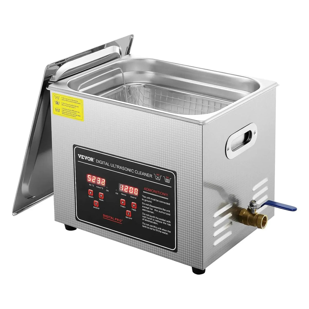 VEVOR vasca per pulizia a ultrasuoni, Pulitore, 10 L, display digitale, acciaio inox, funzione riscaldante