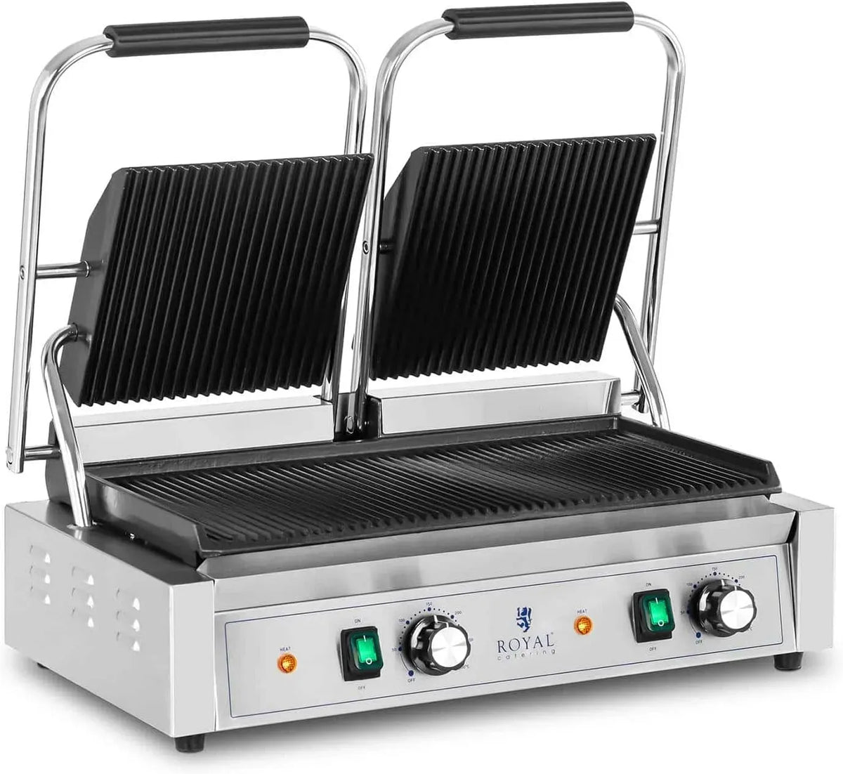 Piastra, piastra per panini e sandwich, 3600 W, 50 a 300 °C, ristorazione, ghisa, acciaio inox, per Panini Toast e Bistecchiera Elettrica Doppia