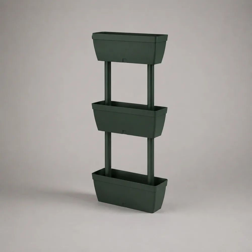 Fioriera verticale rettangolare a 3 livelli in plastica verde scuro, 50 × 20 × 100 cm