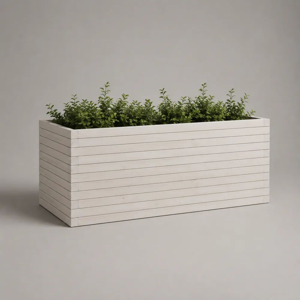 Fioriera rettangolare da esterno in legno massello di abete bianco, 100 x 40 x 50 cm