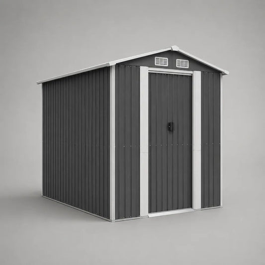 Casetta da giardino in acciaio 238 x 181 x 198 cm antracite e bianca con doppia porta scorrevole