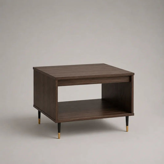 Tavolino da salotto quadrato con cassetto e ripiano, effetto noce marrone scuro, 60 x 60 x 50 cm