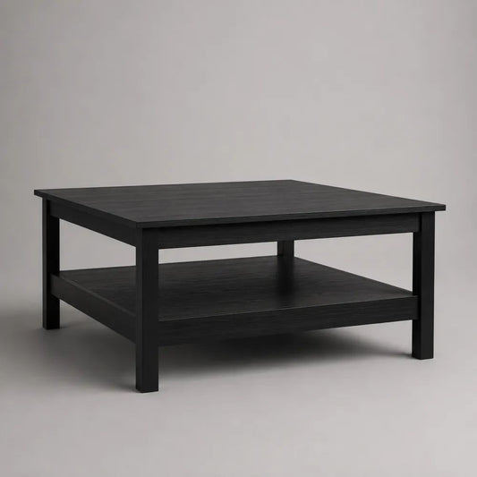 Tavolino da salotto quadrato nero in truciolare melaminico e pino massello, 80 x 80 x 45 cm