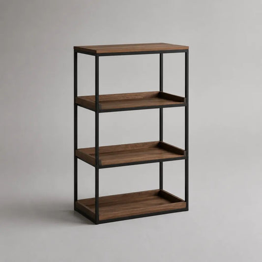 Libreria scaffale rettangolare a 4 ripiani in acciaio e MDF, marrone noce e nero, 60 x 35 x 120 cm