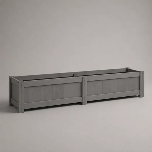 Fioriera rialzata rettangolare da esterno in legno massello grigio, 180 x 40 x 45 cm