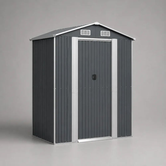 Casetta da giardino da esterno in acciaio zincato 171 x 99 x 190 cm grigio antracite e bianco con doppia porta scorrevole