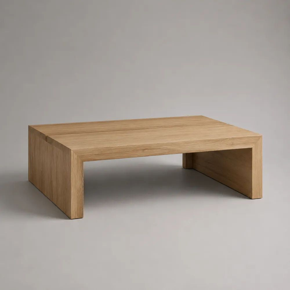 Tavolino da salotto rettangolare in rovere massello naturale, 100 x 60 x 40 cm