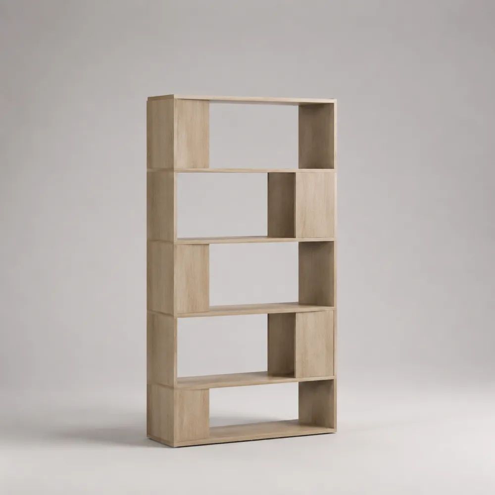 Libreria a giorno rettangolare in legno a 5 livelli, rovere chiaro, 80 x 30 x 180 cm