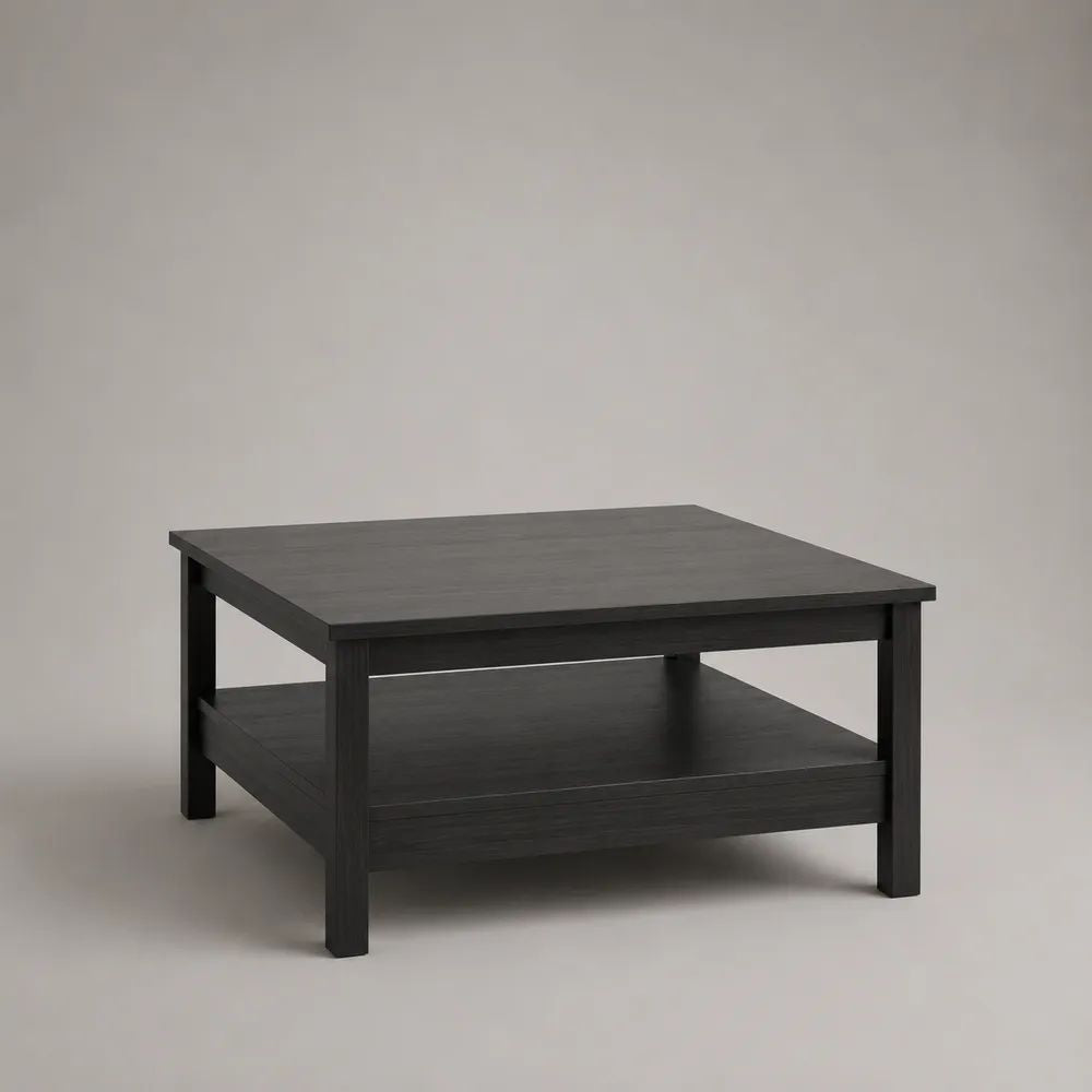 Tavolino da salotto quadrato in MDF con ripiano inferiore, nero, 80 x 80 x 45 cm
