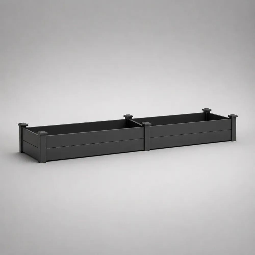 Set di 2 fioriere rettangolari rialzate in acciaio zincato antracite, 100 × 30 × 25 cm ciascuna