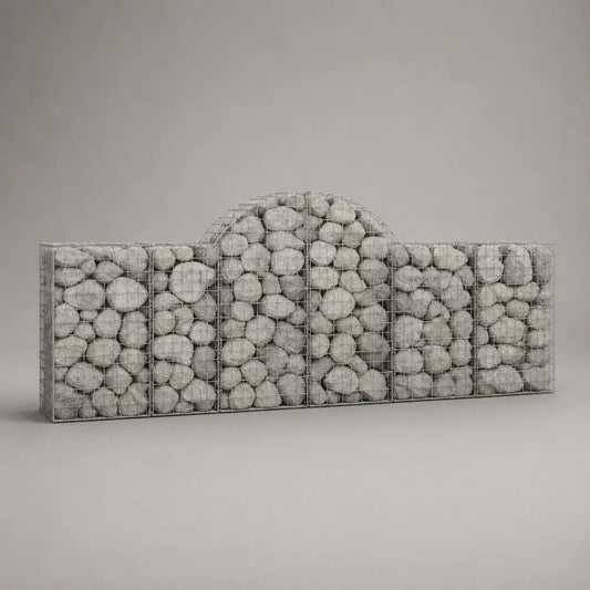Fioriera gabione rialzata in acciaio zincato grigio argento 270 x 50 x 100 cm con arco centrale