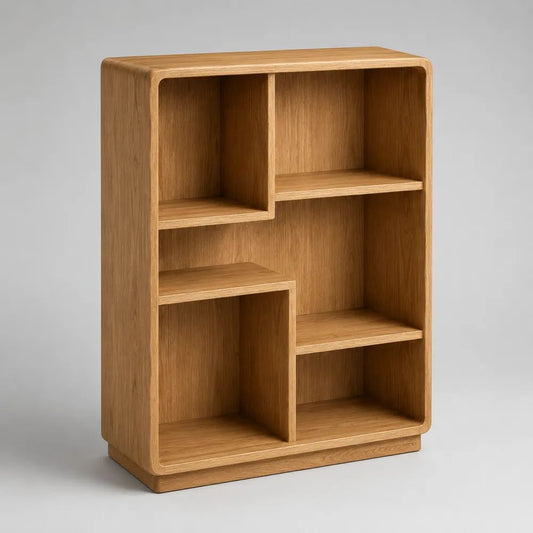Libreria in MDF impiallacciato rovere naturale con 6 vani, 100 x 30 x 130 cm