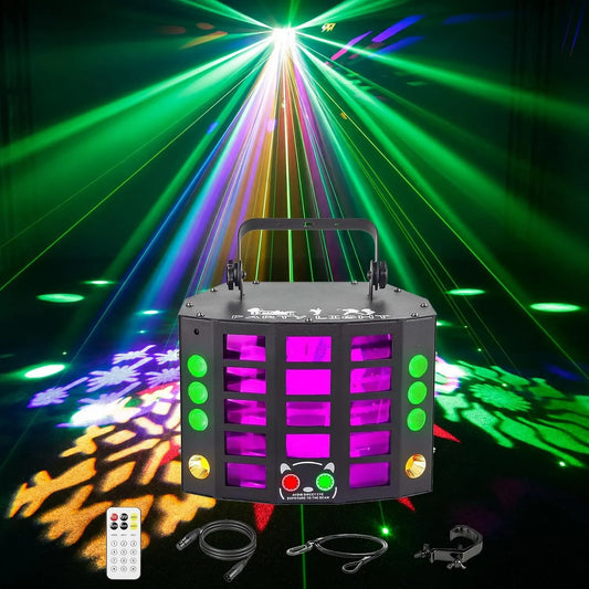 luci da DJ, effetto fascio farfalla LED 4 in 1 ed effetto gobo fascio rosso verde, Luci da festa, DMX a 15 canali dotato di suono attivato per la