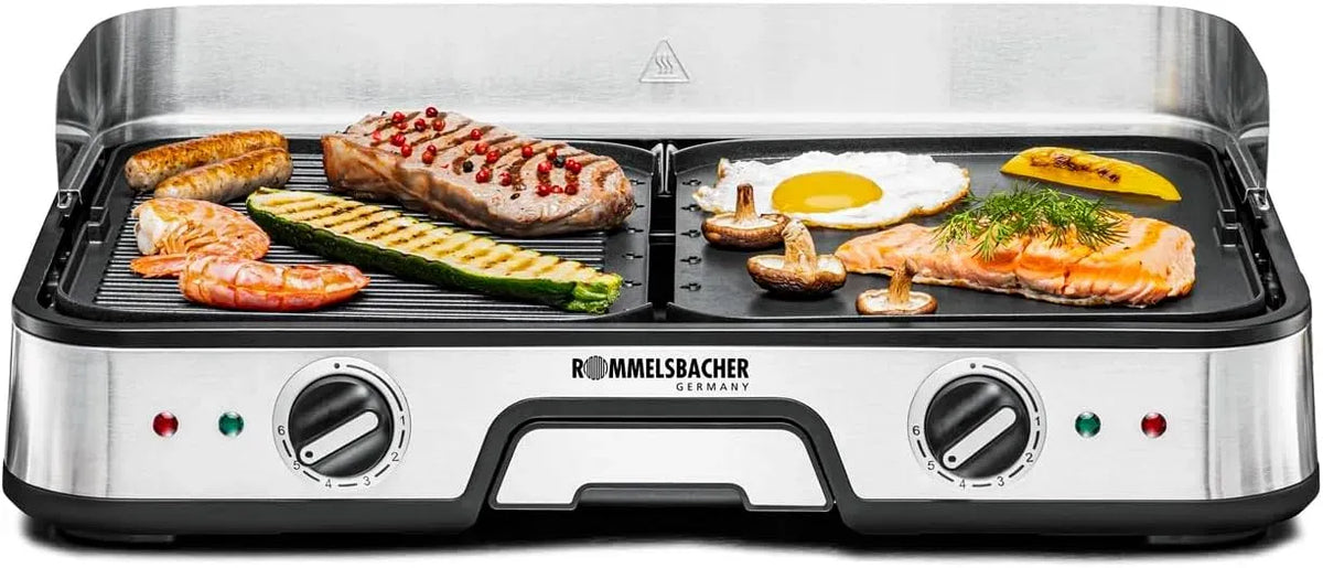 Rommelsbacher BBQ 2025 Barbecue, tavolo, cavo, 2 m, rivestimento antiaderente, 2 zone di temperatura