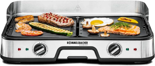 Rommelsbacher BBQ 2025 Barbecue, tavolo, cavo, 2 m, rivestimento antiaderente, 2 zone di temperatura