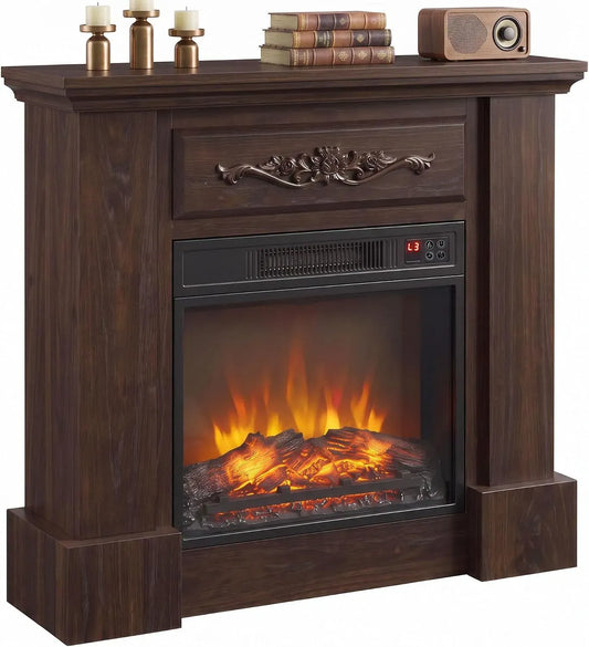Camino Elettrico Cornice Effetto Fiamma Realistico 1800W Marrone
