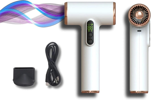 Motori Spazzolati, Asciugacapelli Cordless da Viaggio, 200 W, 3 Velocità del e 3 Temperature, Mini Asciugacapelli Portatile USB C Ricaricabile, con
