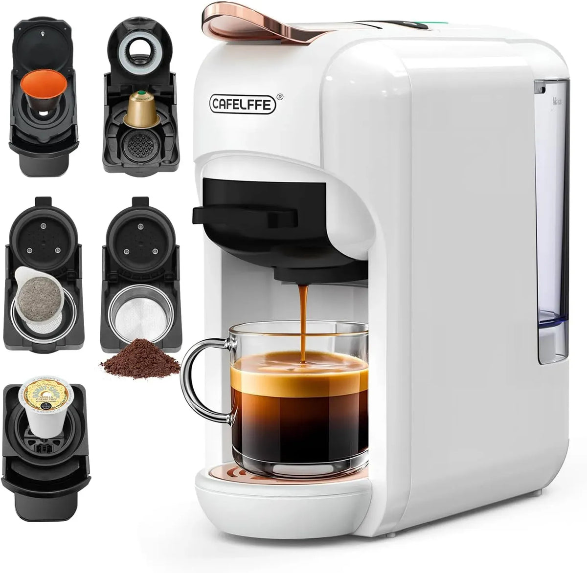 Macchina da caffè, 0,6 L, CAFELFFE MK606 Erp2, ampio serbatoio, bianco, 19 bar, ESE e polvere, DG*