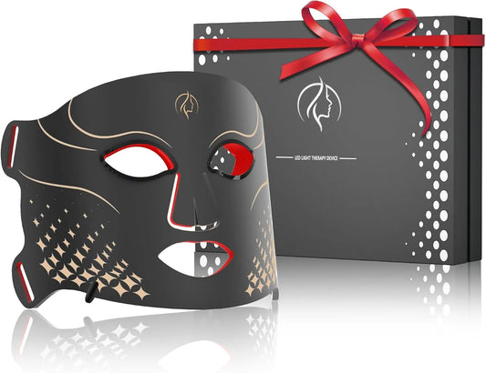 Nero Oro, Maschera di Terapia con Luce Rossa con 3 modalità di illuminazione, Maschera a LED, Anti-Aging Bellezza Luminoterapia per tutti i tipi di