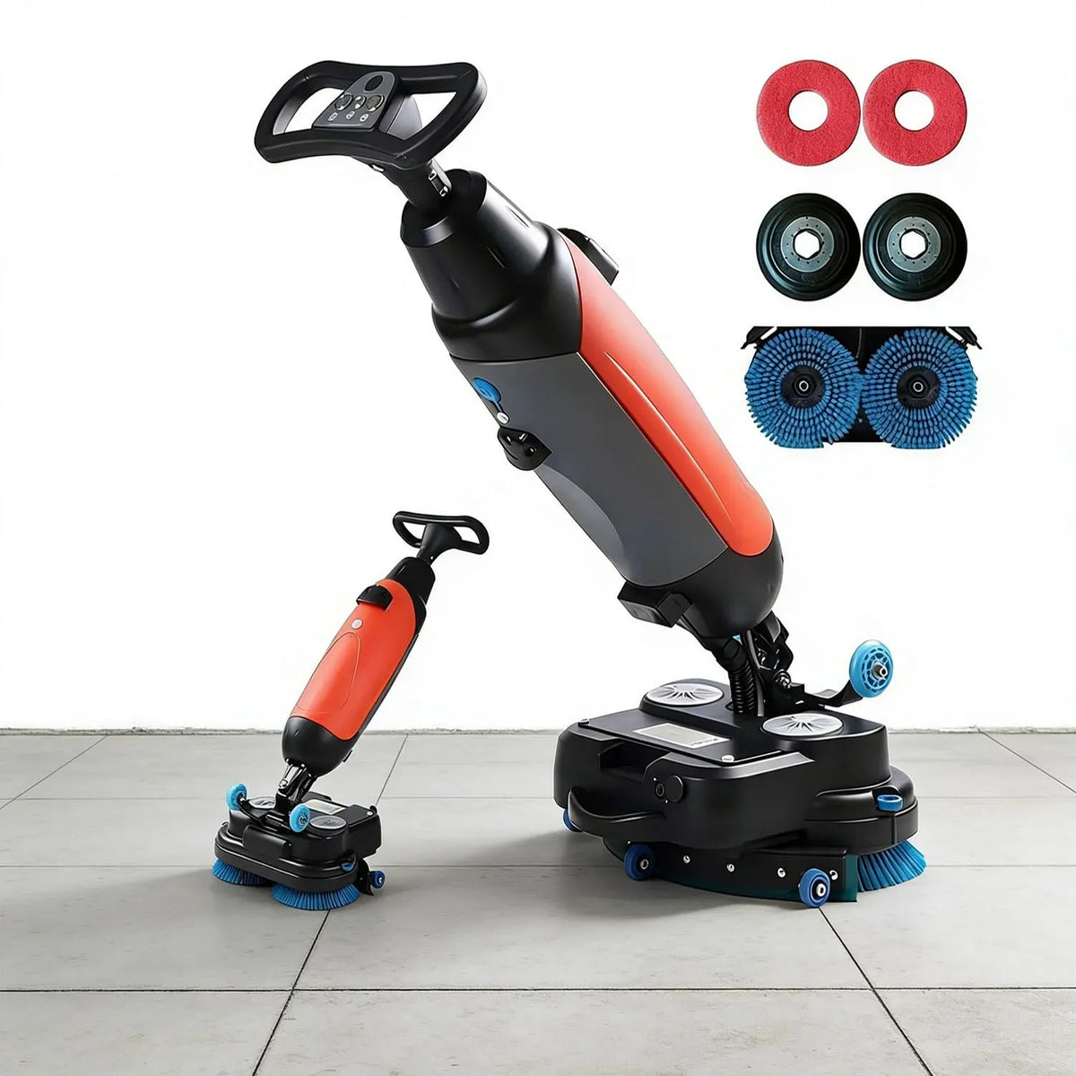 Lavasciuga, lavatrice/asciugatrice, portatile, professionale, grigio, 0-350 giri/min, ruotabile a 360°, 2 spazzole regolabili