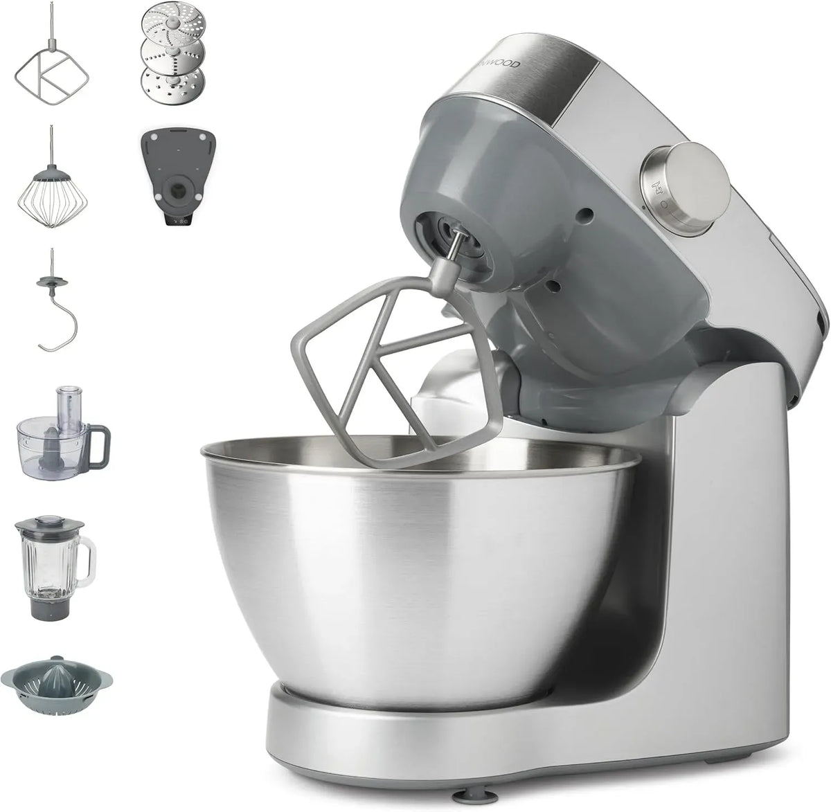 Kenwood KHC29A.O0SI Robot da cucina, 4,3 L, acciaio inox, Incluso Set Accessori 10 Pezzi con 3 Ganci e Fruste, Food Processor 3 Dischi
