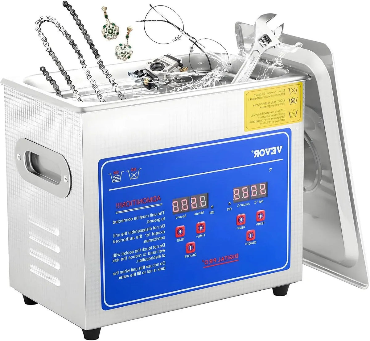 Macchina per la, Pulitore, vasca per pulizia a ultrasuoni, 10 L, timer, ampio serbatoio, professionale, acciaio inox, funzione riscaldante