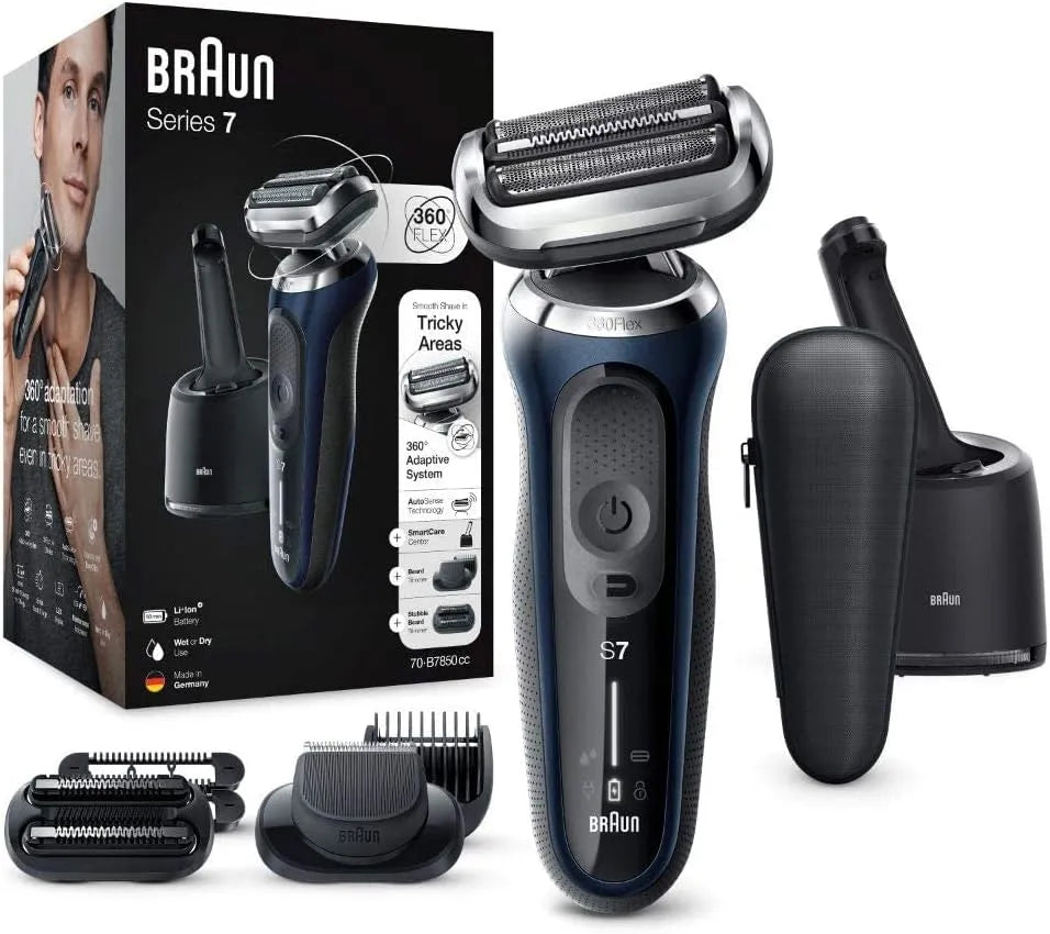 Braun Series 7 70-B7850cc Accessorio per elettrodomestico, nero, Rasoio Elettrico Barba, 0-B 850cc Nero e Blu Notte, Stazione SmartCare