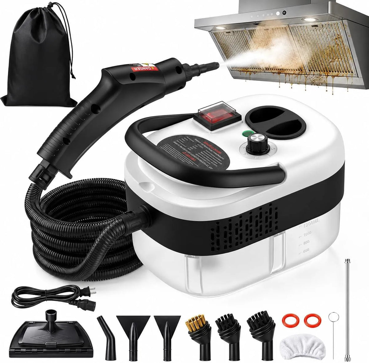 Pulitore a vapore, 2500 W, portatile, ampio serbatoio, pistola a vapore ad alta pressione a 6 livelli, macchina a vapore con serbatoio da 40 once