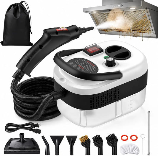 Pulitore a vapore, 2500 W, portatile, ampio serbatoio, pistola a vapore ad alta pressione a 6 livelli, macchina a vapore con serbatoio da 40 once