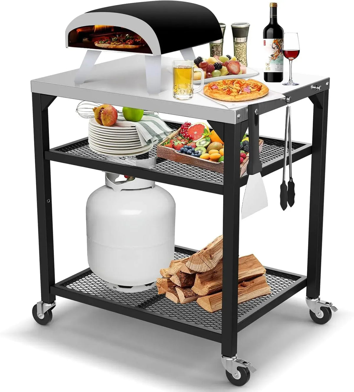 Ninja Forno elettrico per pizza, ruote di trasporto, acciaio inox, supporto per barbecue all'aperto