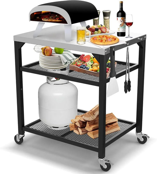 Ninja Forno elettrico per pizza, ruote di trasporto, acciaio inox, supporto per barbecue all'aperto