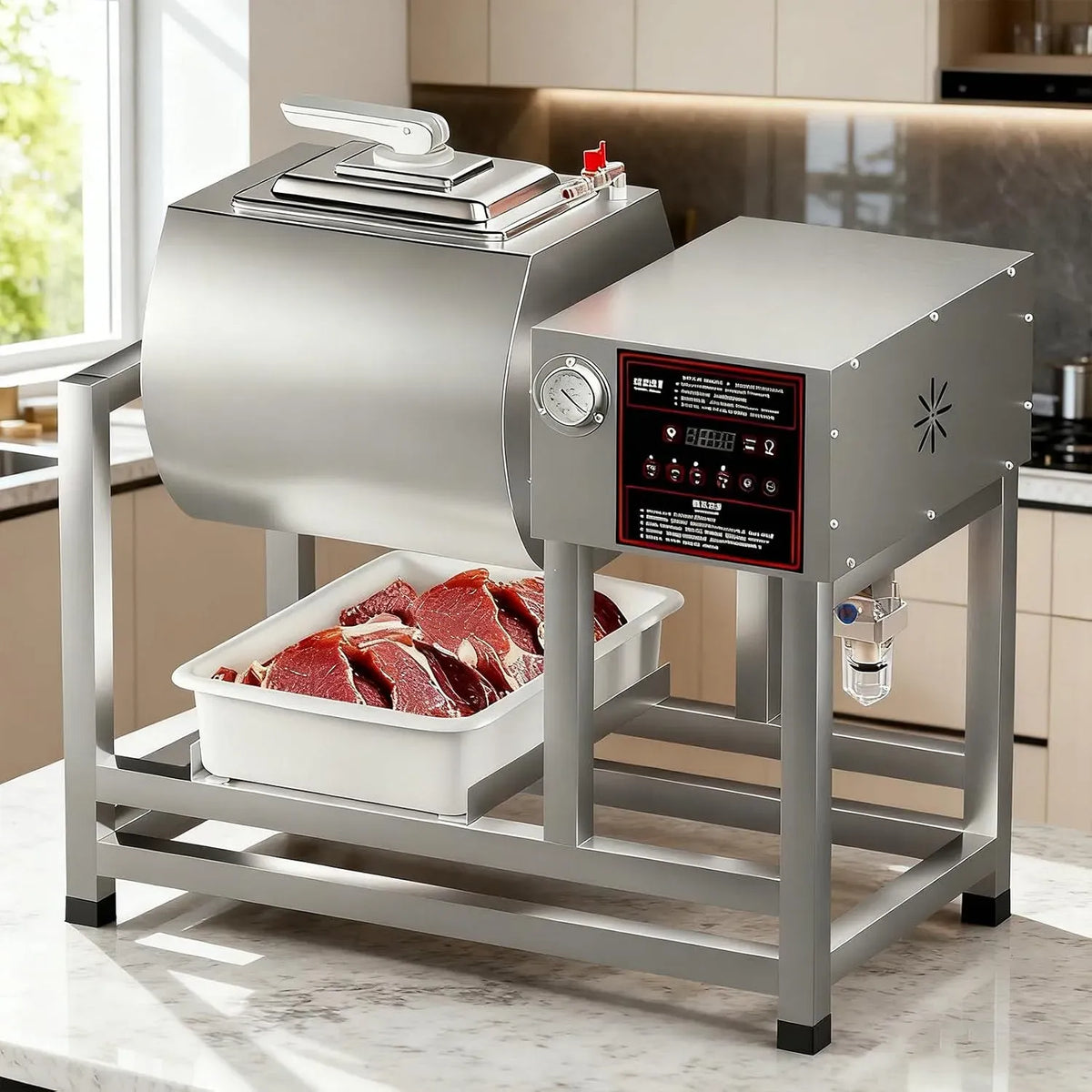 Bistecca, cestello Rimovibile, per Rotazione bidirezionale Automatica, Marinatore sottovuoto a Tamburo da 45 l, Acciaio Inox 304, Design sigillato a