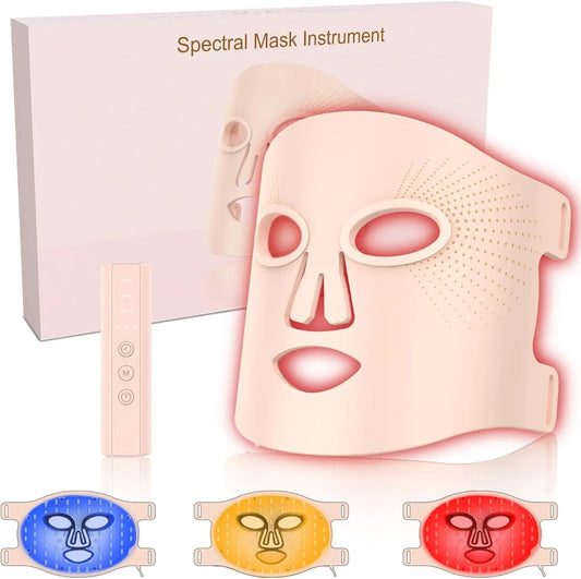 blu e giallo, Maschera led viso, per Anti-invecchiamento per le rughe，adatta per viaggi e uso domestico ovunque, 3 colori, Maschera LED per viso con