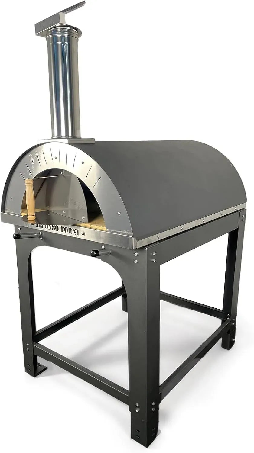 Forno elettrico per pizza, esterno, acciaio inox, nero, Alfonso 6 Pizze Full Optional Nero Antracite con carrello