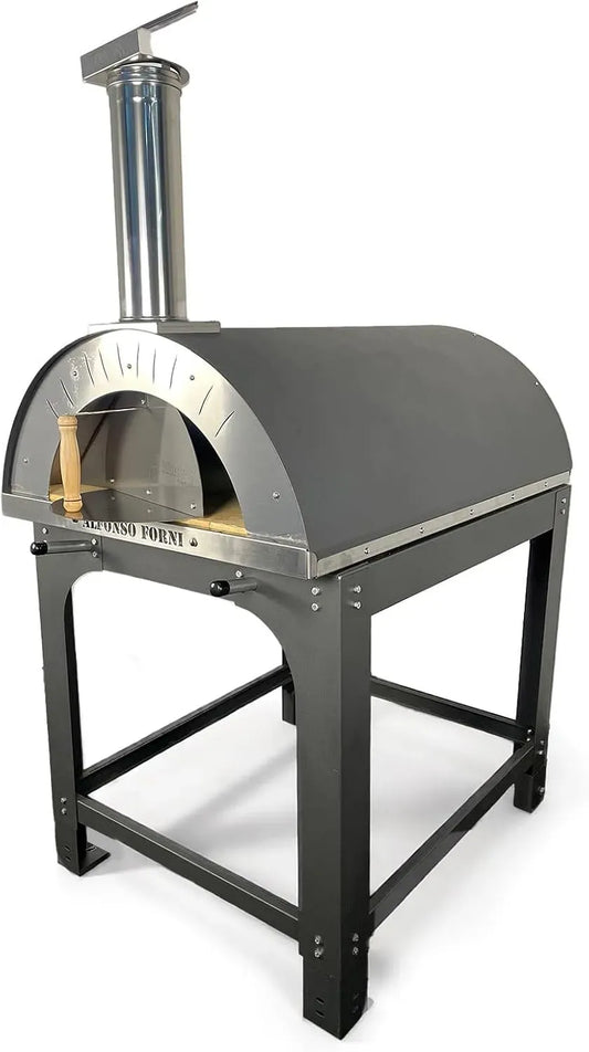 Forno elettrico per pizza, esterno, acciaio inox, nero, Alfonso 6 Pizze Full Optional Nero Antracite con carrello