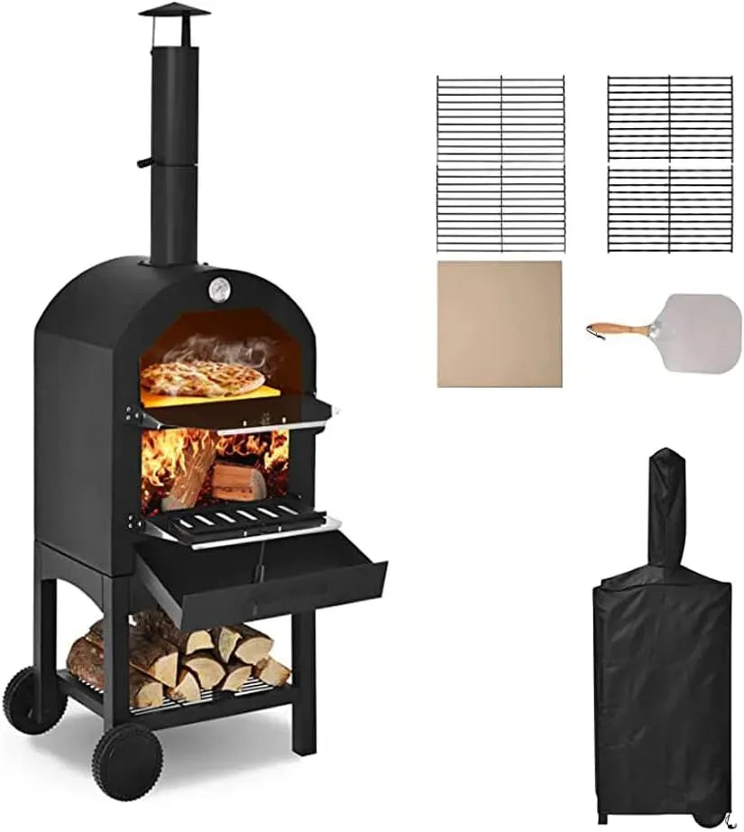 Forno elettrico per pizza, esterno, ruote di trasporto, acciaio inox