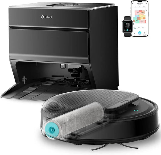 Lefant 120gg Robot aspirapolvere, 20cm, nero, Lavaggio Acqua Viva 75°C + Asciugatura