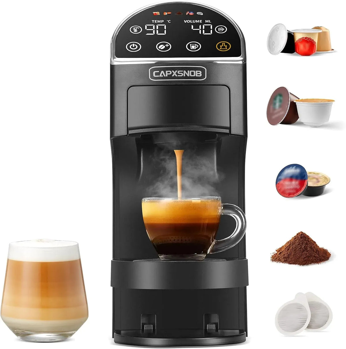 Nespresso ESE 44 Magician2 Macchina per espresso, 1,2 L, touch, 20 Bar, Touch LED, Macchina da Caffè Multicapsula 5 in 1 per