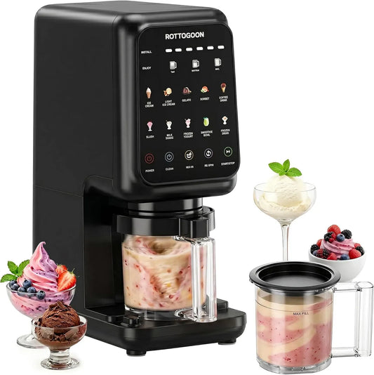 sorbetto, gelato e Frozen Yogurt, per la casa con mix in funzione e programma di pulizia automatico, Gelatiera con 3 bicchieri, 10 programmi per